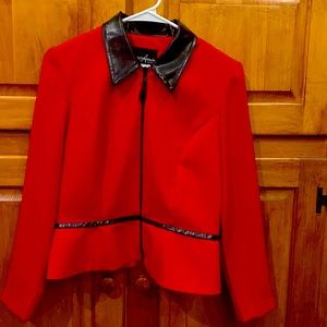 Red, Positive Attitude petite office zip jacket small